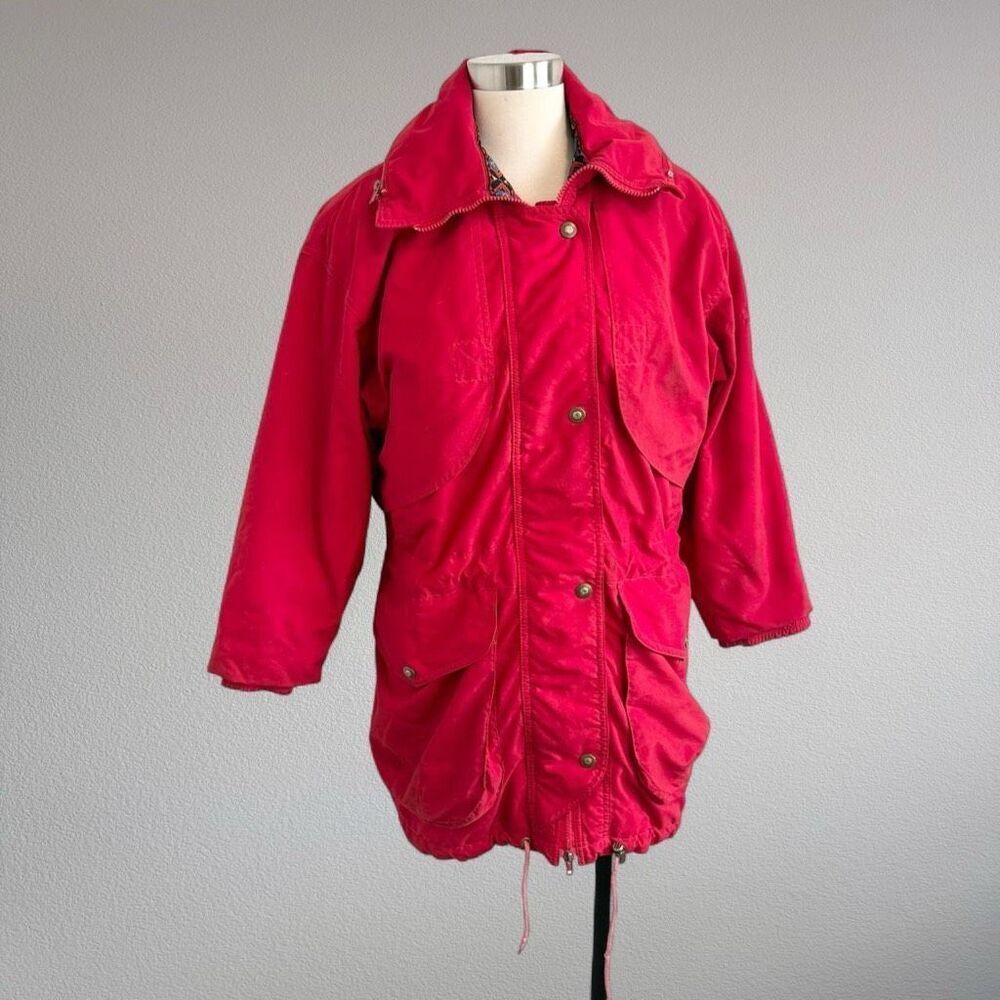 Vintage London Fog Red Aztec Utility Bomber Jacket Coat XS Snow Parka